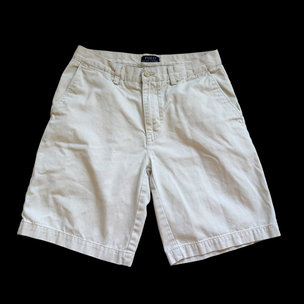 Polo Ralph Lauren Tan Khaki Chino Shorts Sz 30 Cotton Distressed Flat Front